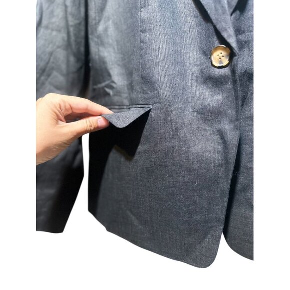 Quince European 100% Linen Structure Blazer Women Large Black Preppy Office Goth - Picture 16 of 16